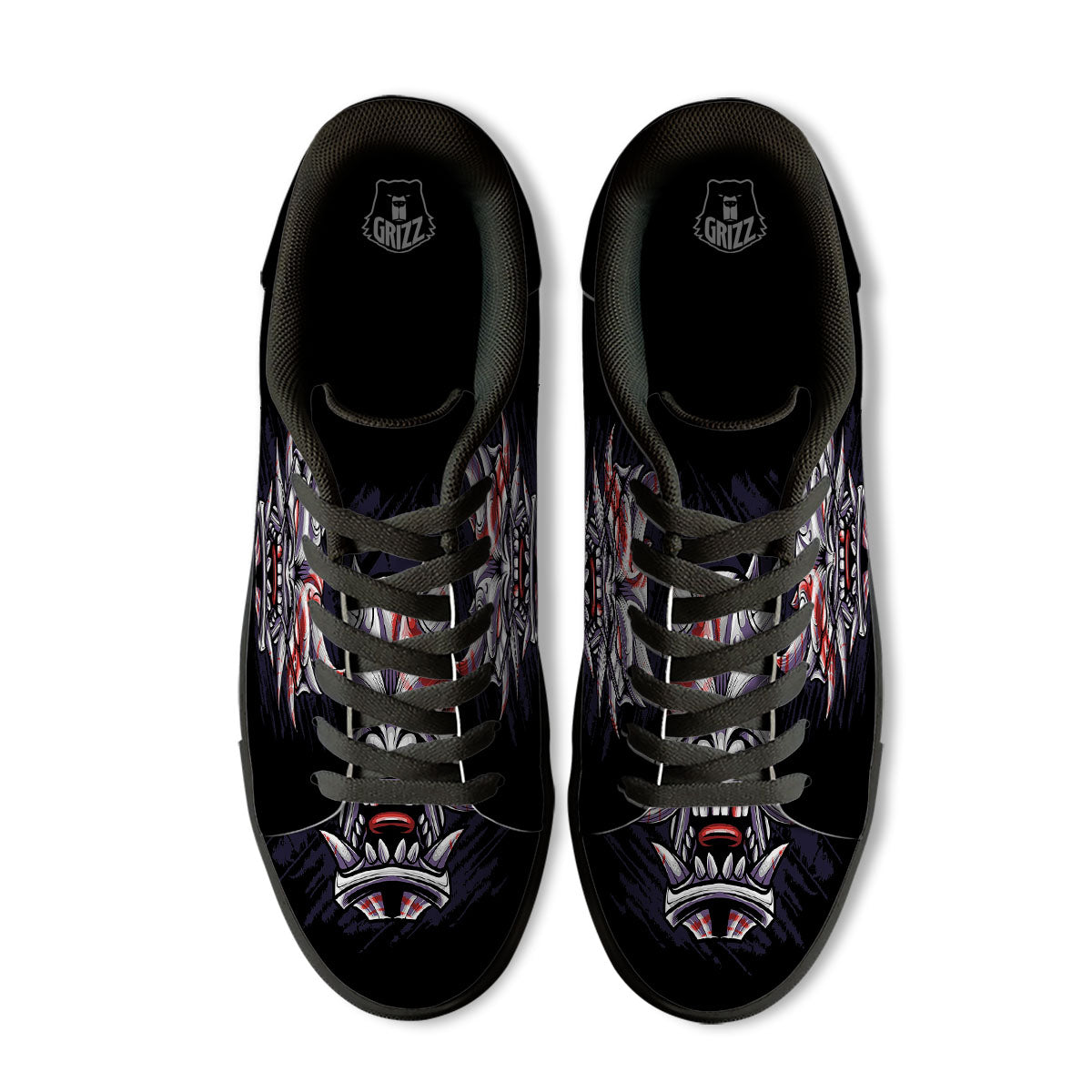 Evil Samurai Mask Print Black Low Top Sneakers-grizzshop