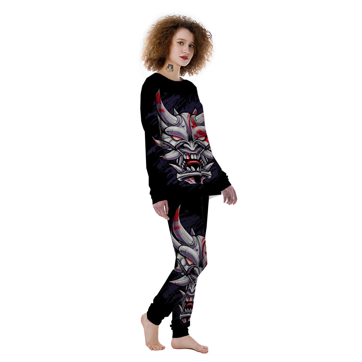Evil Samurai Mask Print Women's Pajamas-grizzshop
