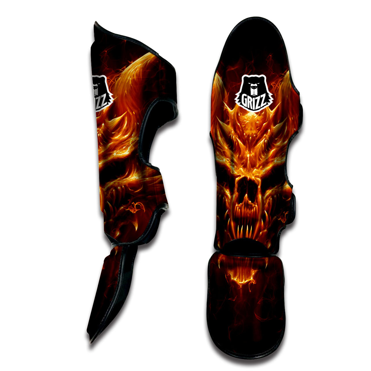 Evil Skull Flaming Print Muay Thai Shin Guards-grizzshop