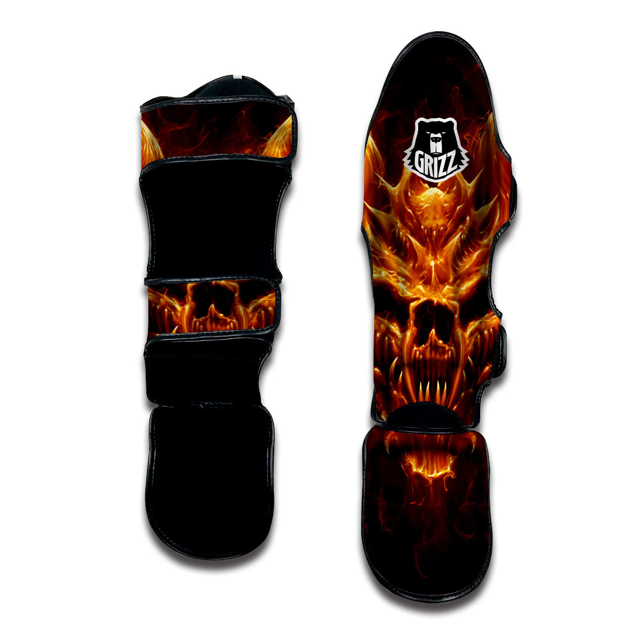 Evil Skull Flaming Print Muay Thai Shin Guards-grizzshop