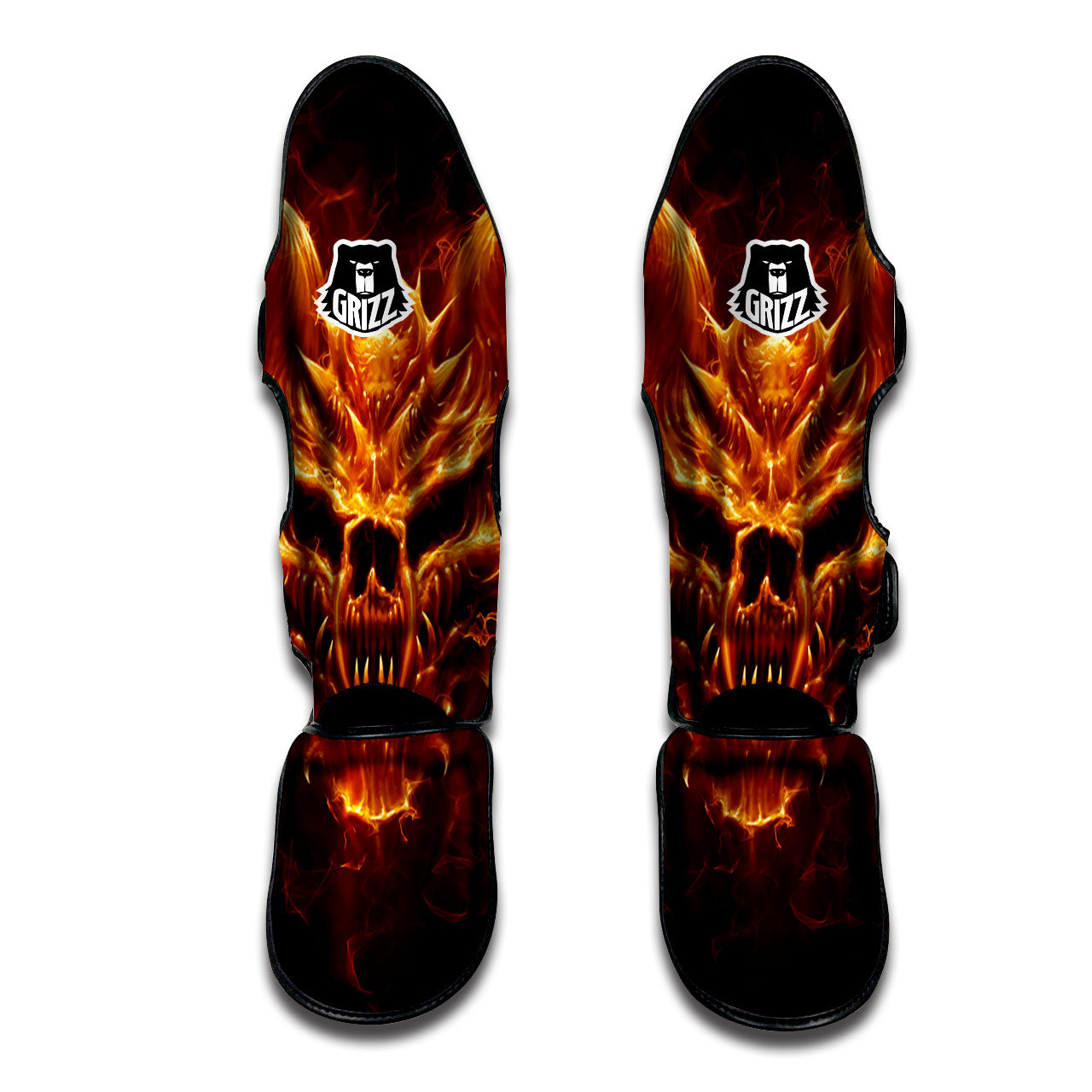 Evil Skull Flaming Print Muay Thai Shin Guards-grizzshop