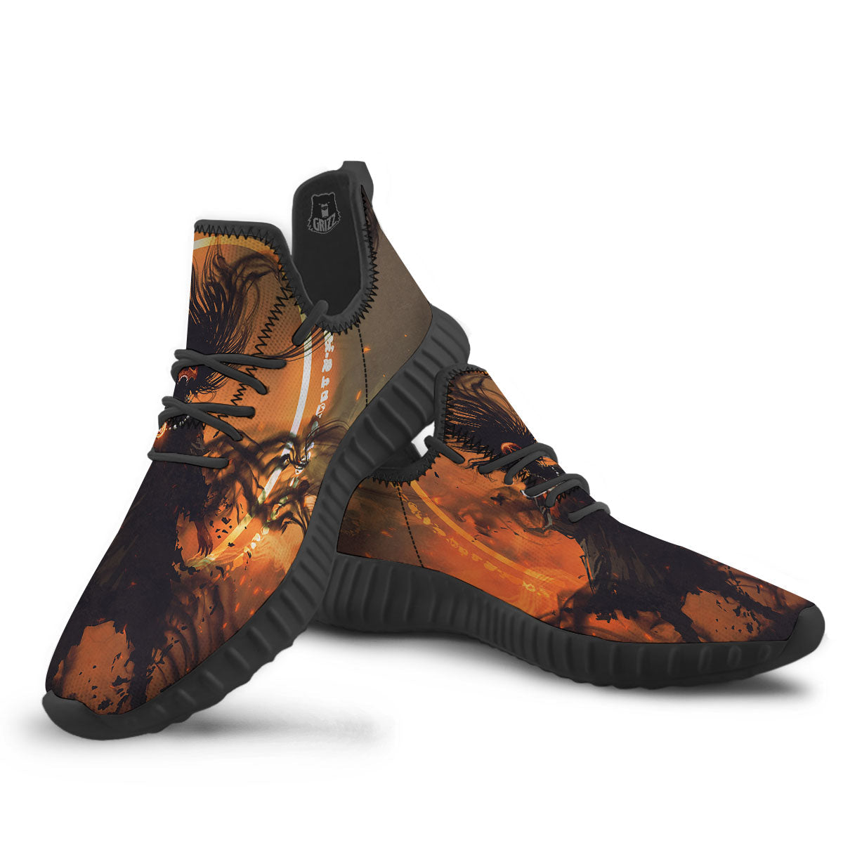 Evil Witch Print Black Walking Shoes-grizzshop