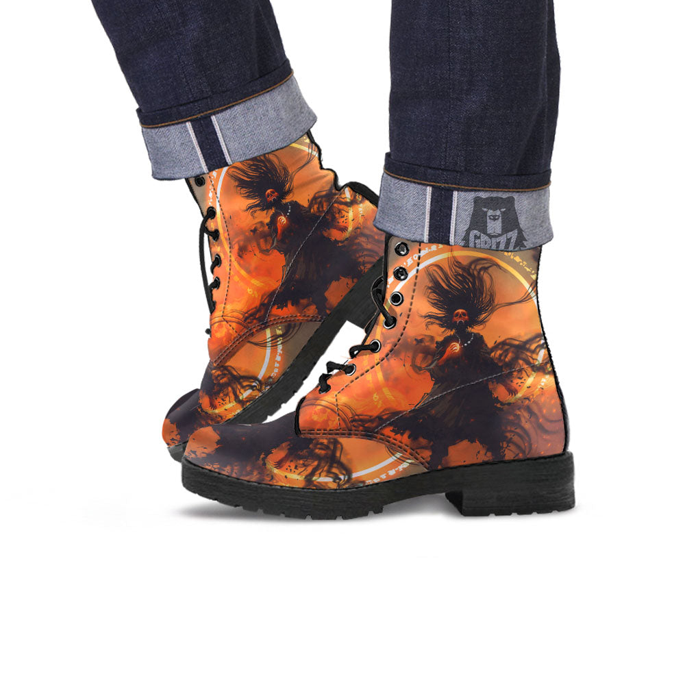Evil Witch Print Leather Boots-grizzshop