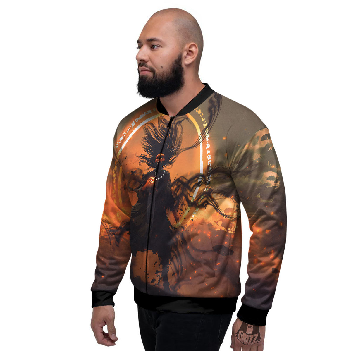 Evil Witch Print Men's Bomber Jacket-grizzshop