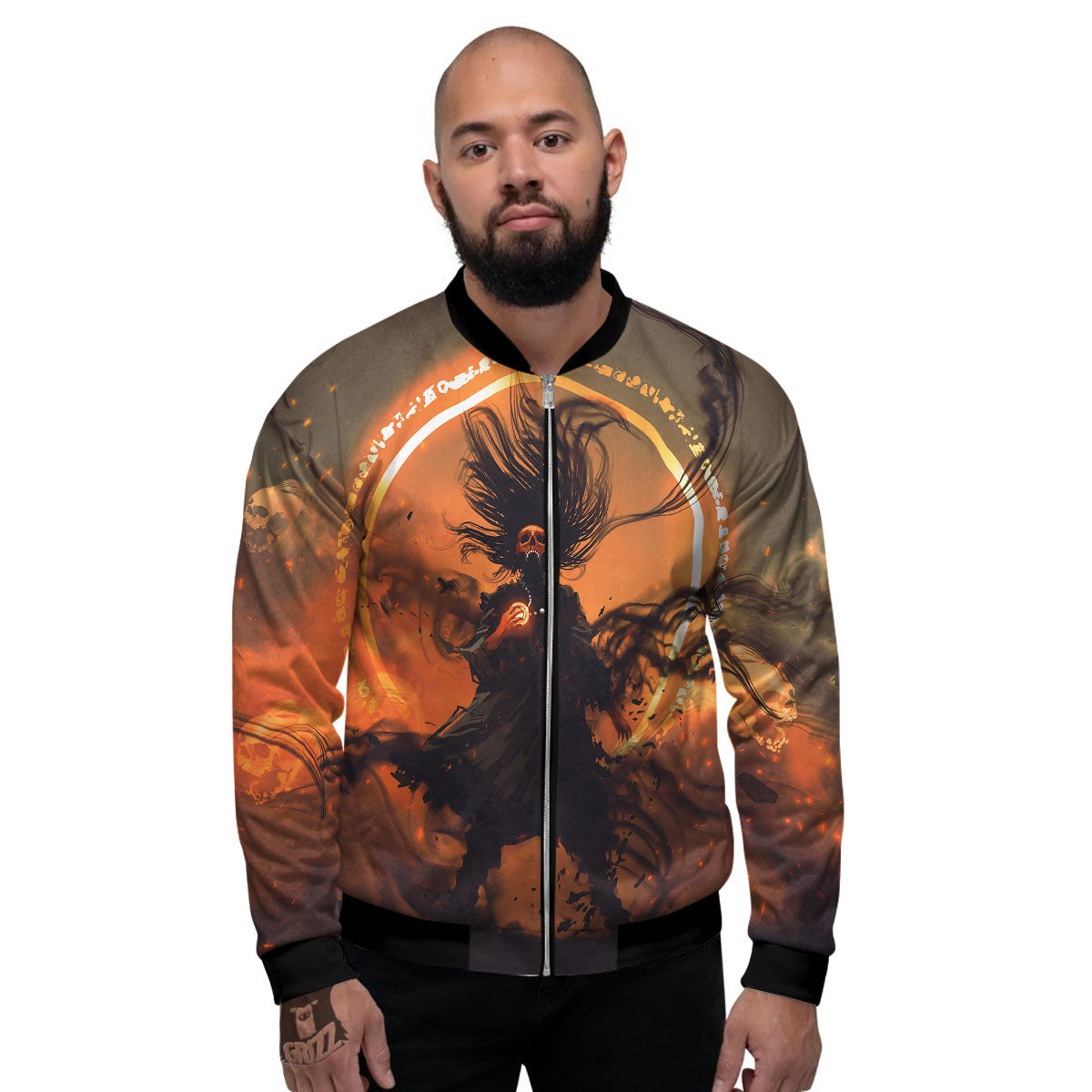 Evil Witch Print Men's Bomber Jacket-grizzshop