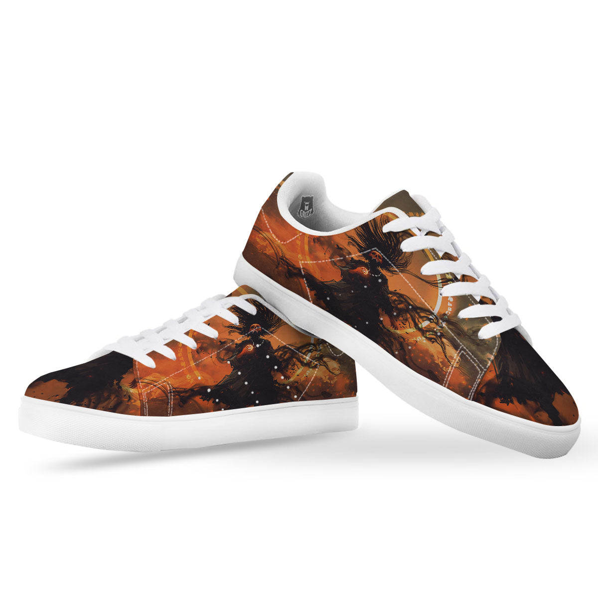 Evil Witch Print White Low Top Sneakers-grizzshop