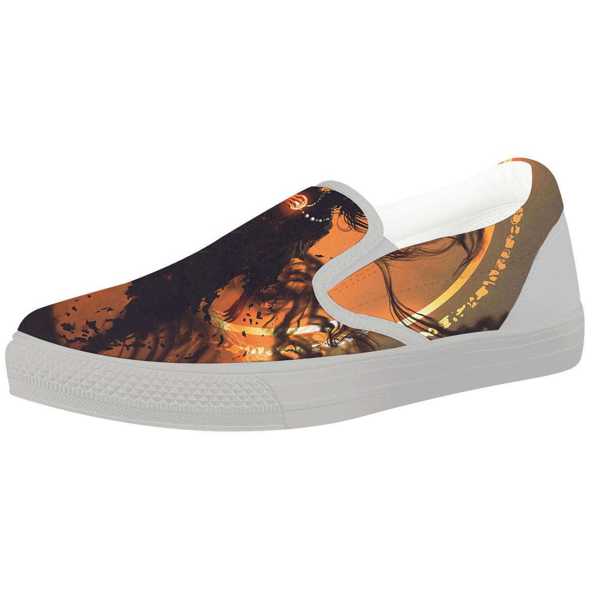 Evil Witch Print White Slip On Shoes-grizzshop