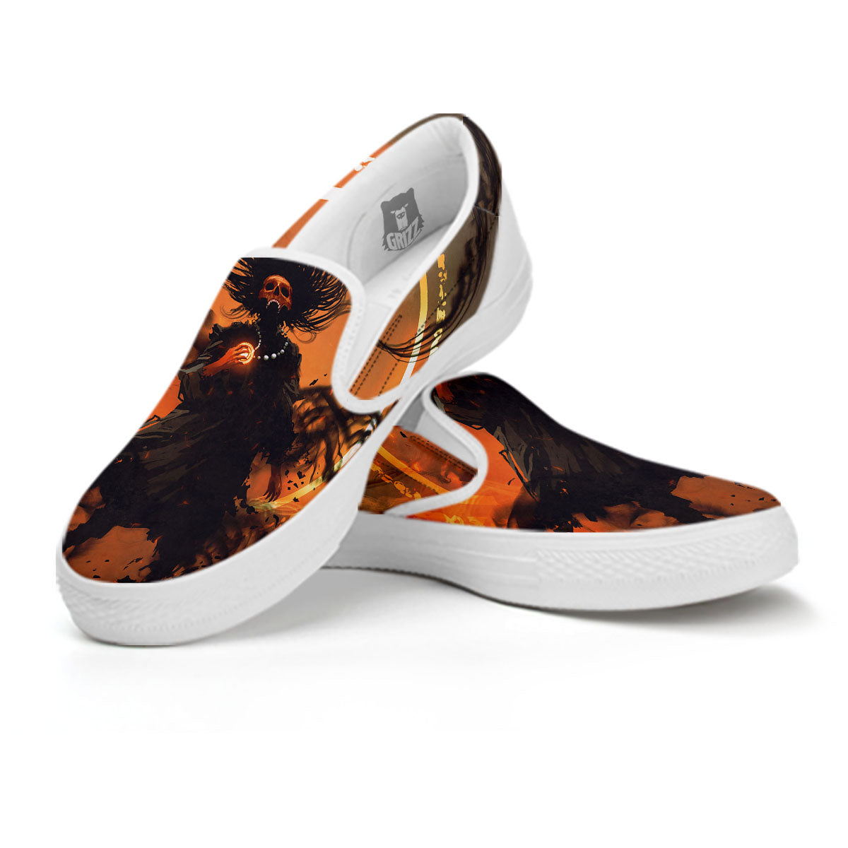 Evil Witch Print White Slip On Shoes-grizzshop