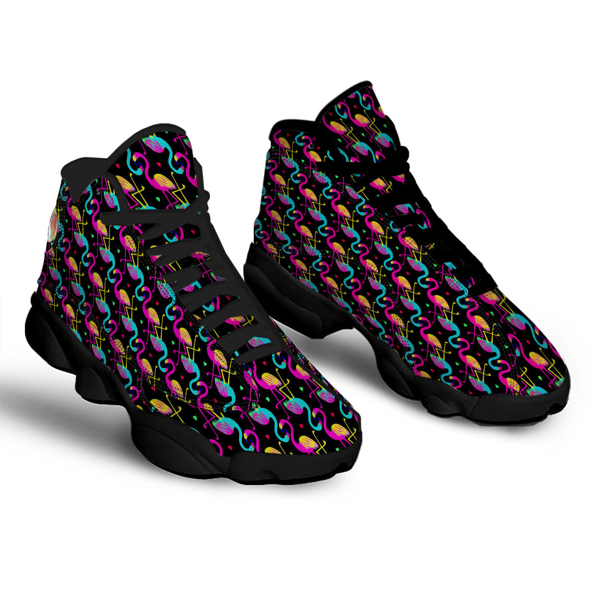 Exotic Hawaiian Flamingo Print Pattern Black Basketball Shoes-grizzshop