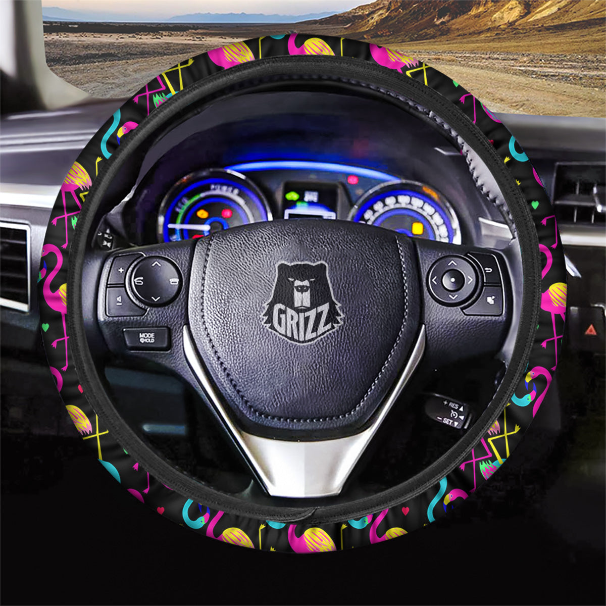Exotic Hawaiian Flamingo Print Pattern Car Steering Wheel Cover-grizzshop