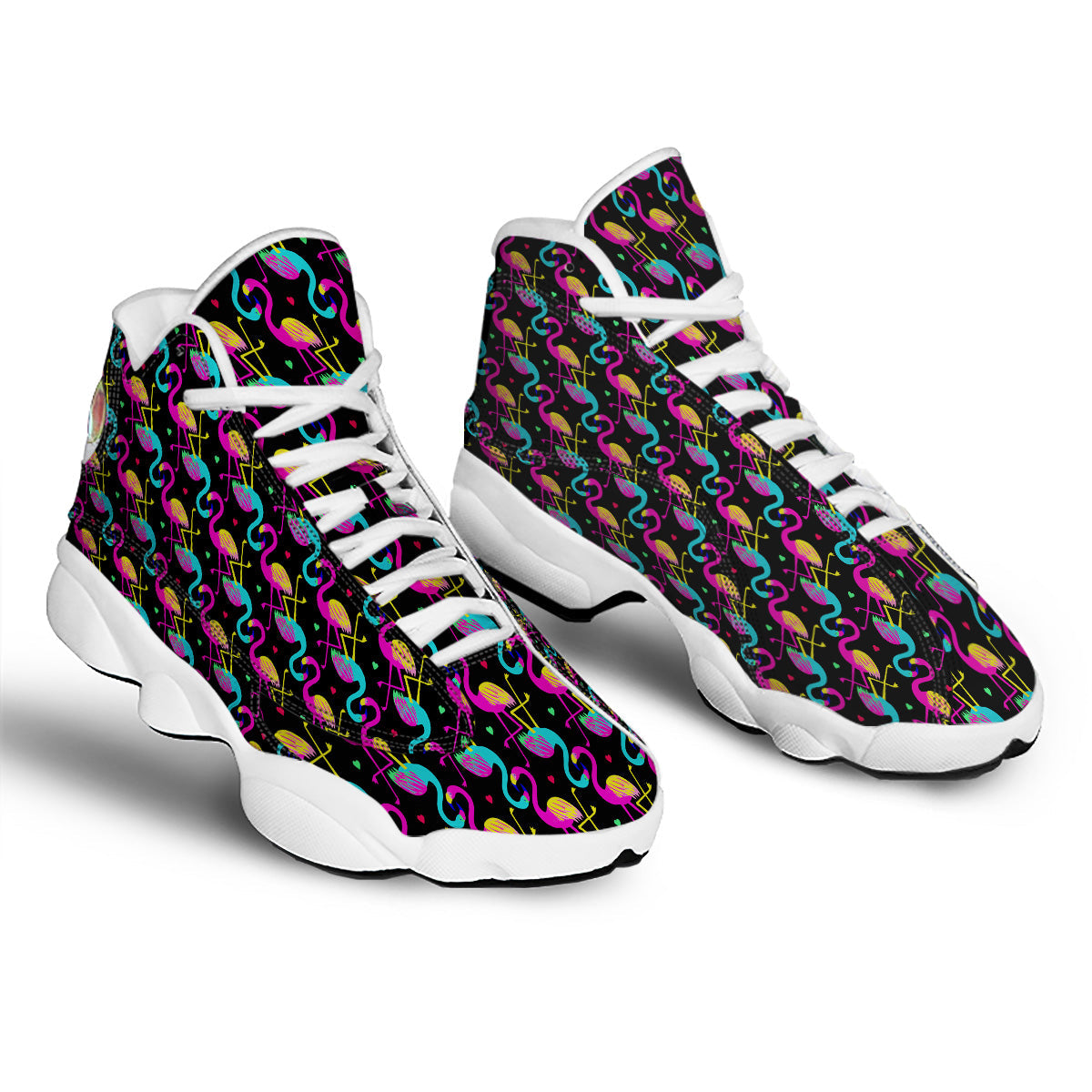 Exotic Hawaiian Flamingo Print Pattern White Basketball Shoes-grizzshop