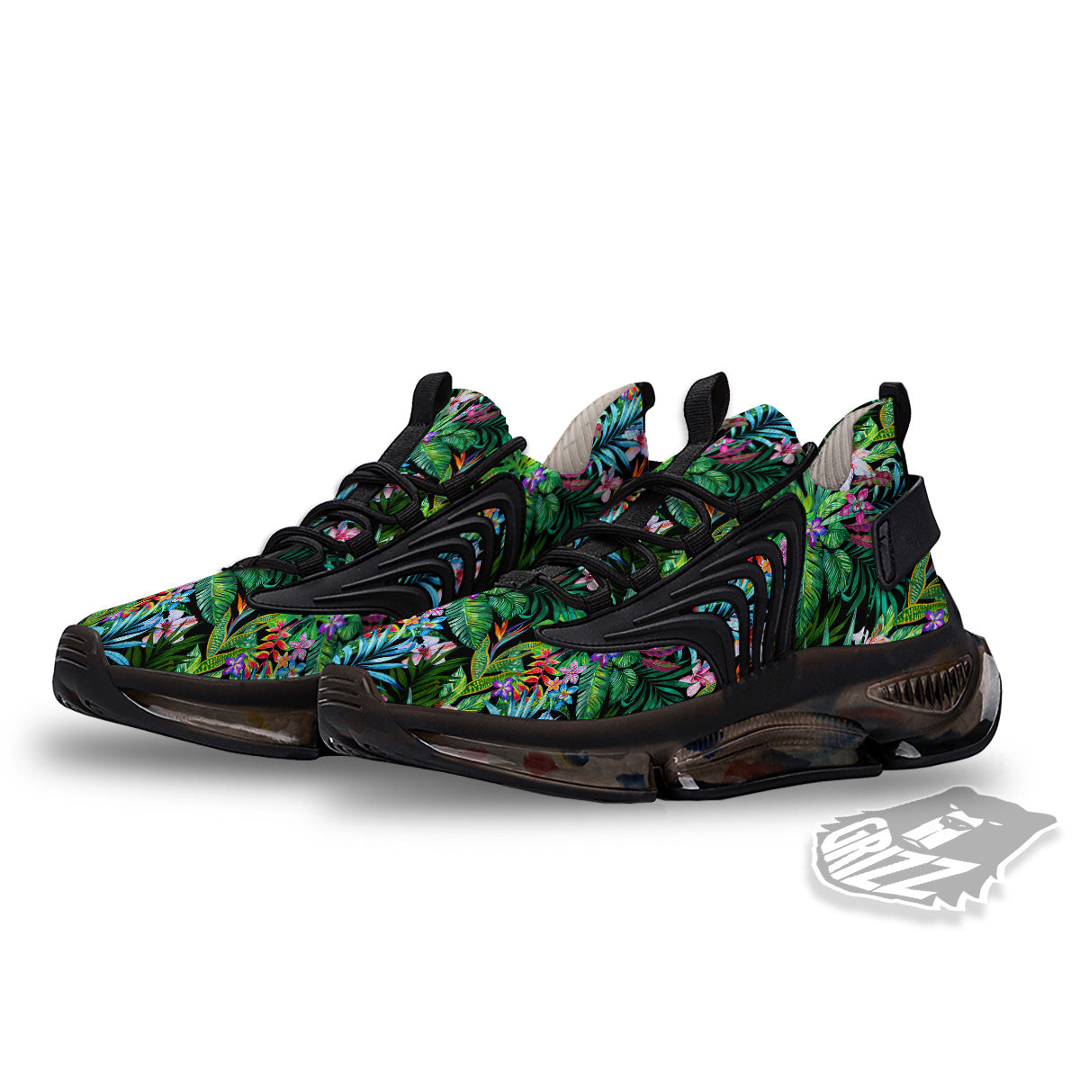 Exotic Hibiscus And Palm Print Pattern Black Gym Shoes-grizzshop