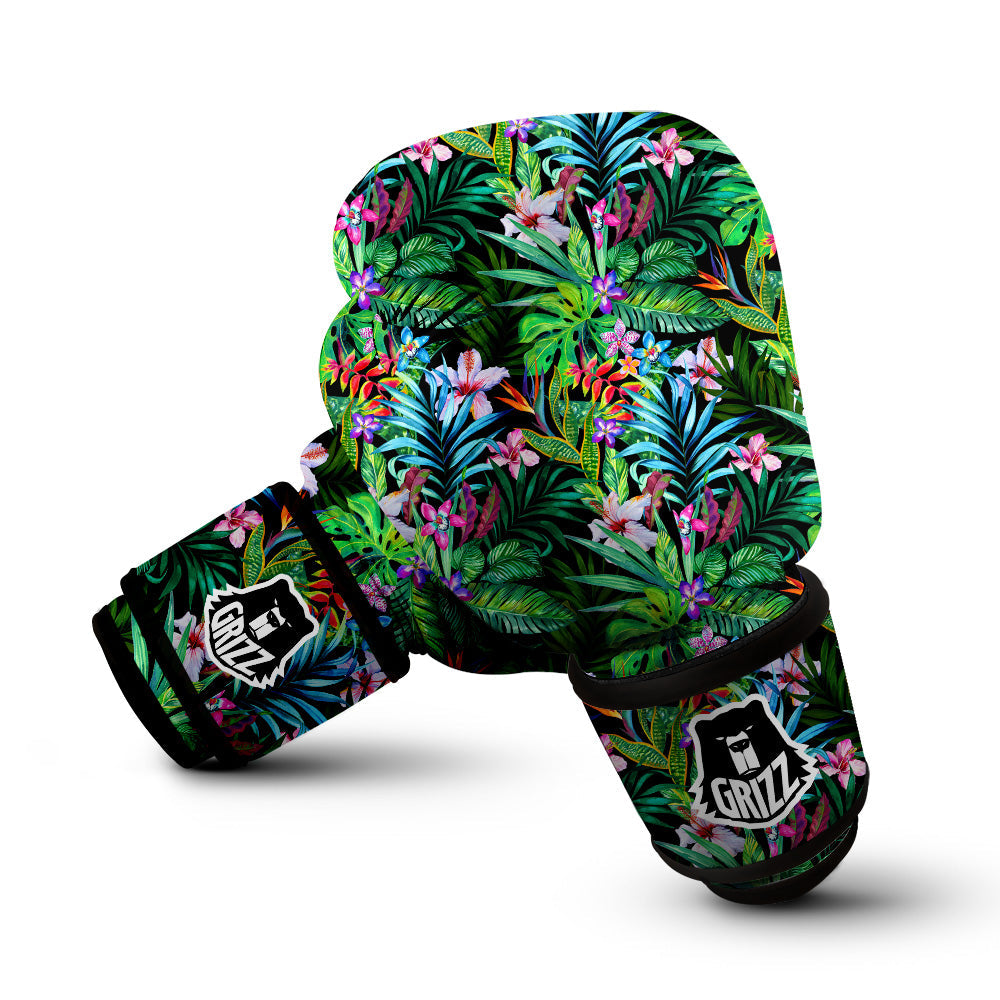 Exotic Hibiscus And Palm Print Pattern Boxing Gloves-grizzshop