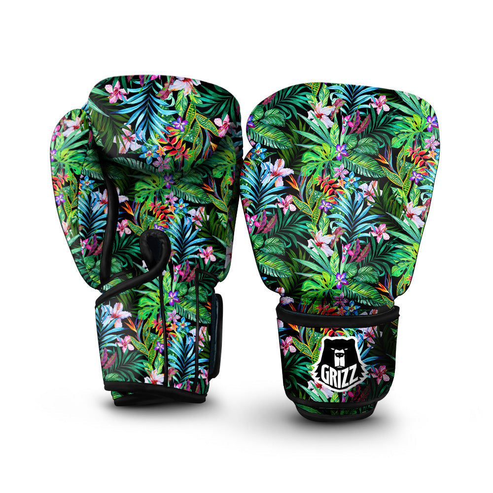 Exotic Hibiscus And Palm Print Pattern Boxing Gloves-grizzshop