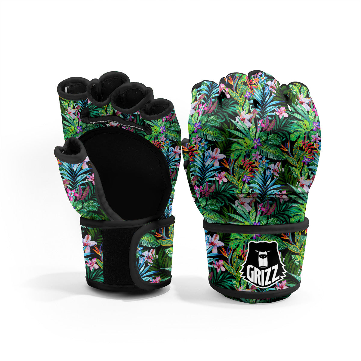 Exotic Hibiscus And Palm Print Pattern MMA Gloves-grizzshop
