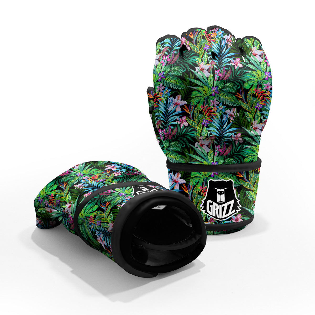 Exotic Hibiscus And Palm Print Pattern MMA Gloves-grizzshop