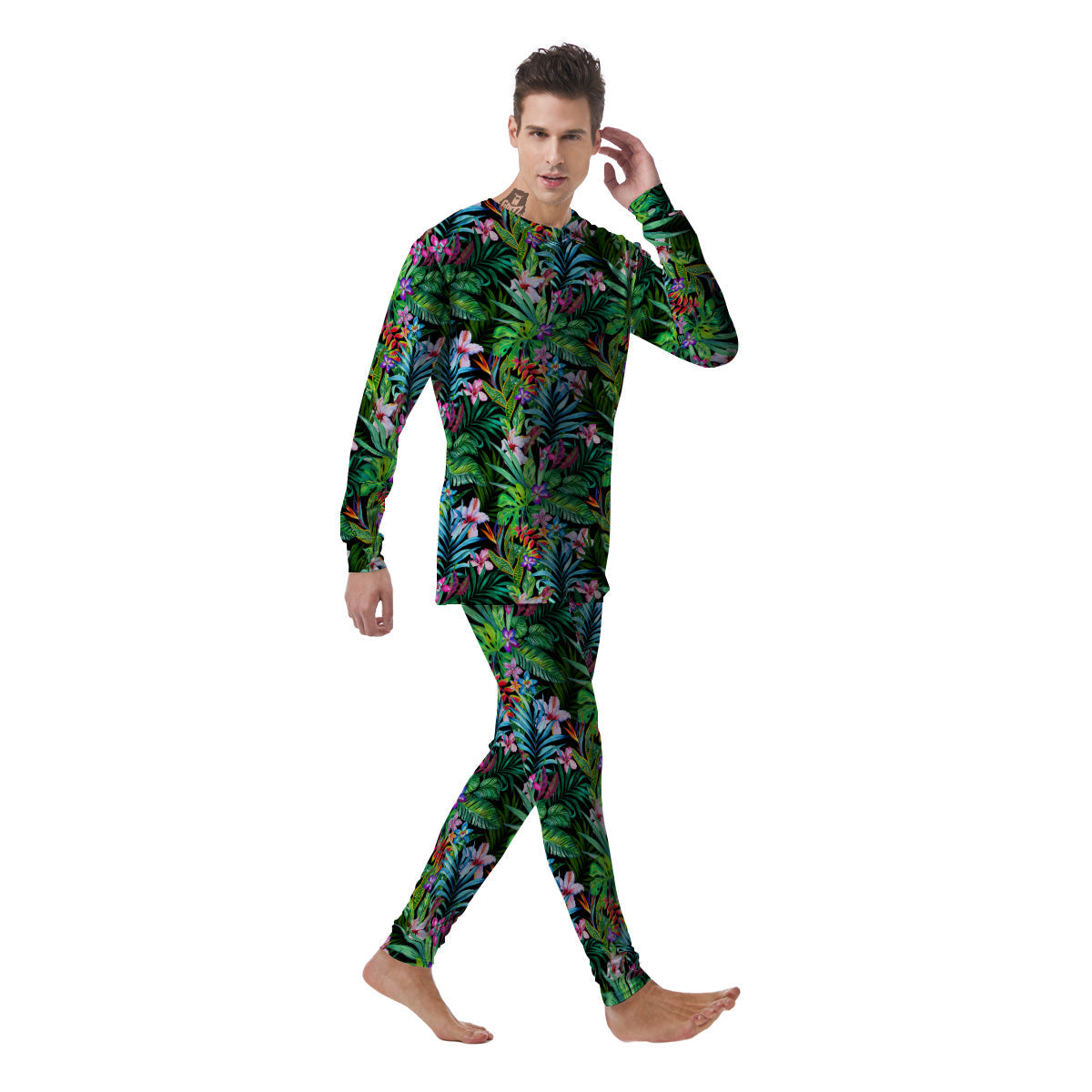 Exotic Hibiscus And Palm Print Pattern Men's Pajamas-grizzshop