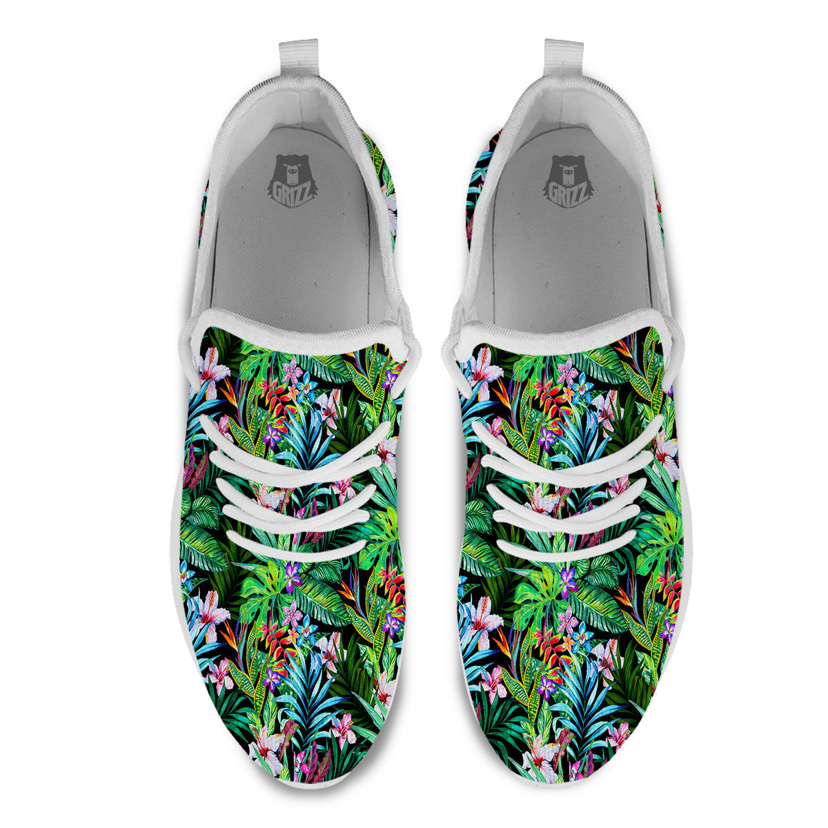 Exotic Hibiscus And Palm Print Pattern White Athletic Shoes-grizzshop
