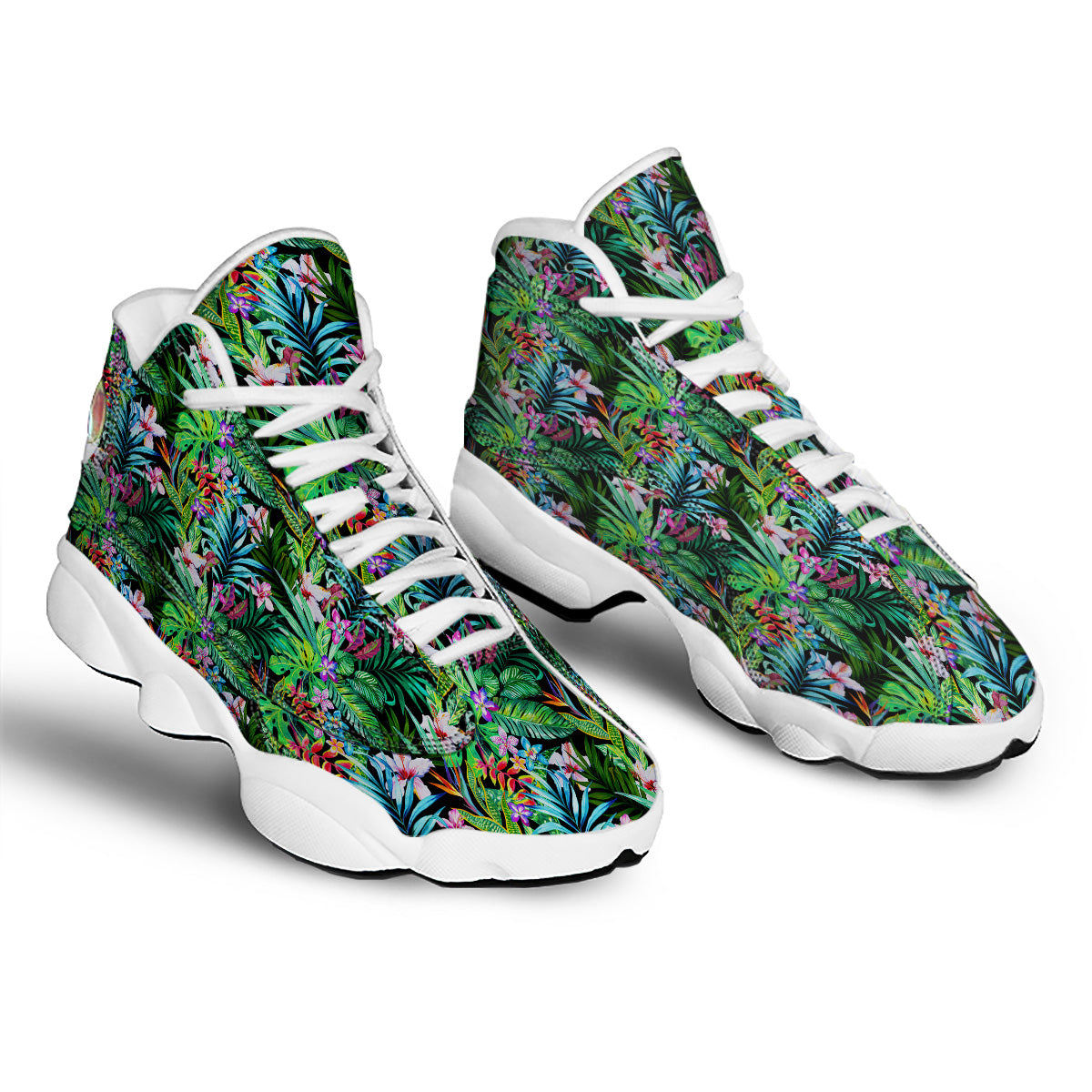 Exotic Hibiscus And Palm Print Pattern White Basketball Shoes-grizzshop