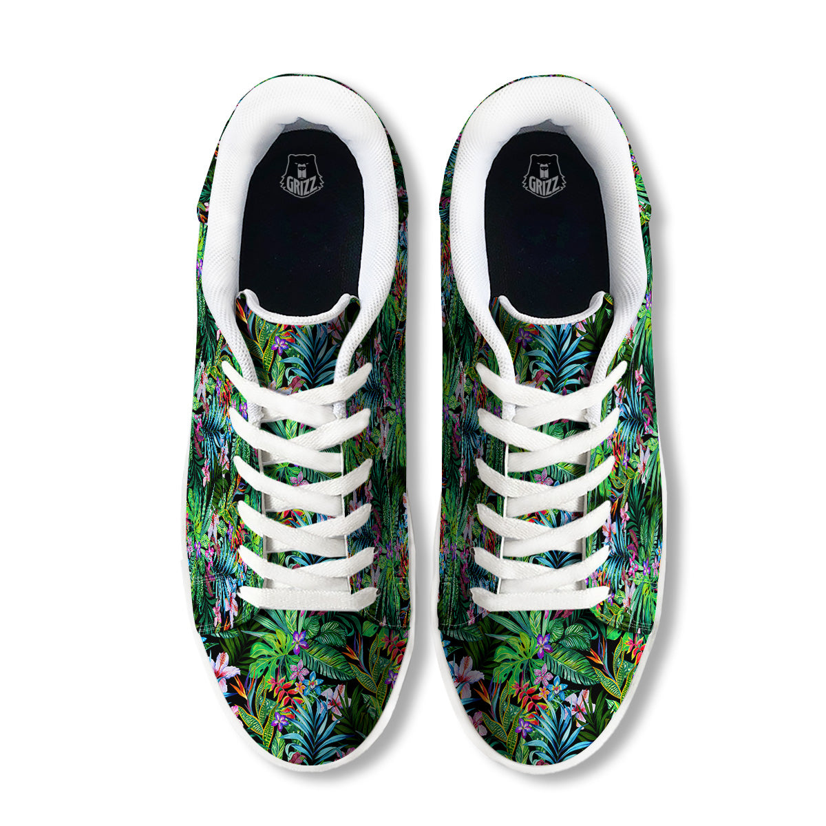 Exotic Hibiscus And Palm Print Pattern White Low Top Sneakers-grizzshop