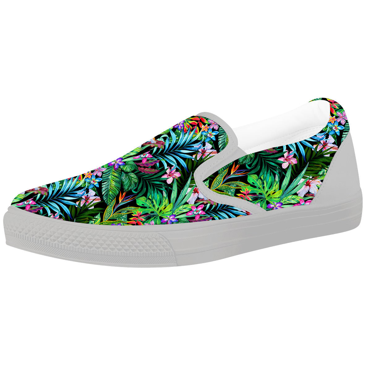 Exotic Hibiscus And Palm Print Pattern White Slip On Shoes-grizzshop