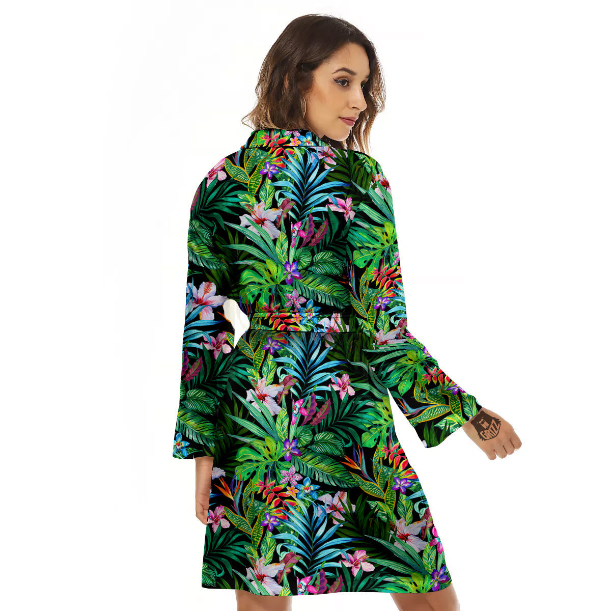 Exotic Hibiscus And Palm Print Pattern Women's Robe-grizzshop