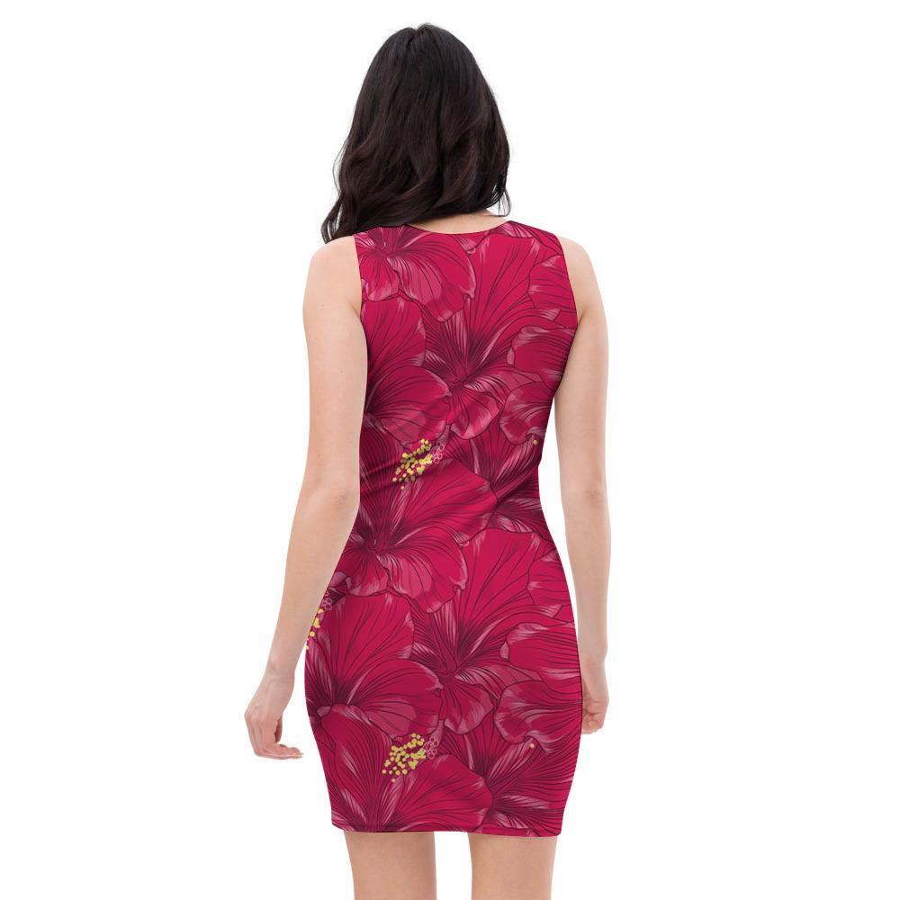 Exotic Hibiscus Flower Hawaiian Print Bodycon Dress-grizzshop