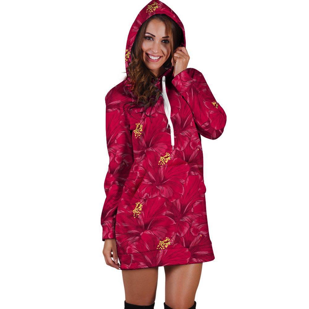 Exotic Hibiscus Flower Hawaiian Print Hoodie Dress-grizzshop