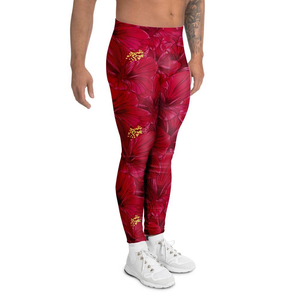 Exotic Hibiscus Flower Hawaiian Print Men's Leggings-grizzshop