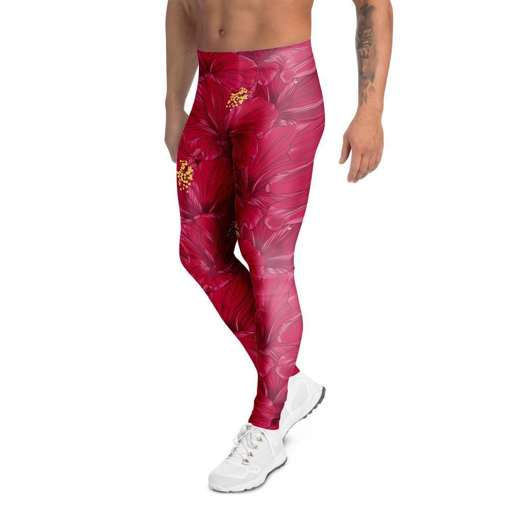 Exotic Hibiscus Flower Hawaiian Print Men's Leggings-grizzshop