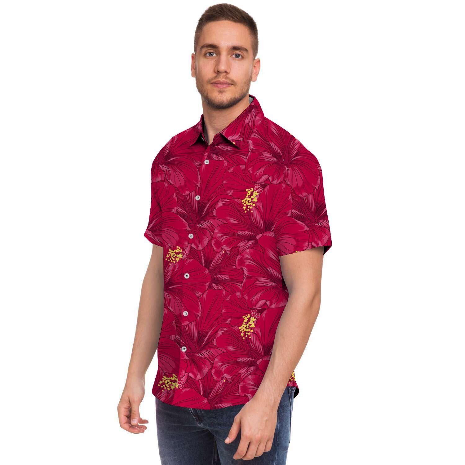 Exotic Hibiscus Flower Hawaiian Print Men's Short Sleeve Shirt-grizzshop