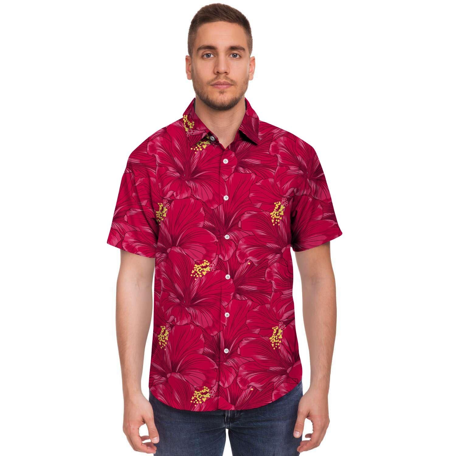 Exotic Hibiscus Flower Hawaiian Print Men's Short Sleeve Shirt-grizzshop