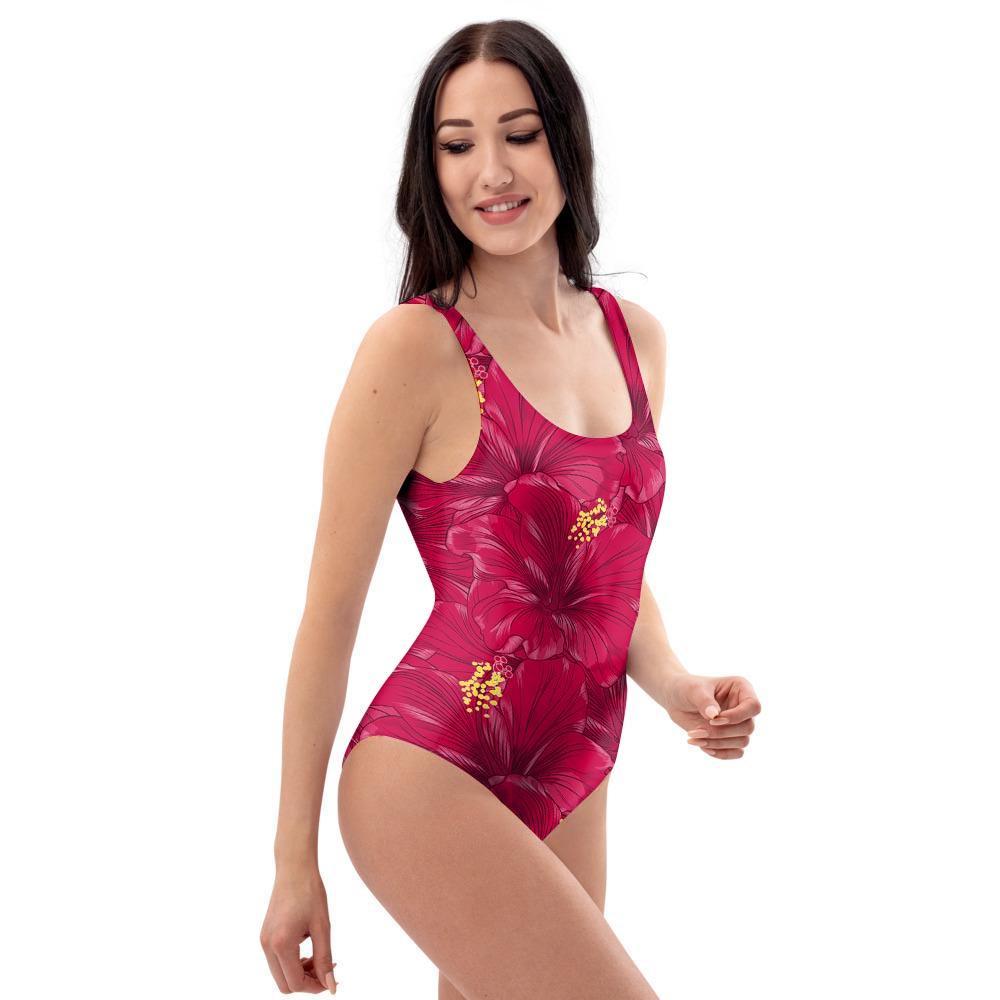 Exotic Hibiscus Flower Hawaiian Print One Piece Swimsuite-grizzshop