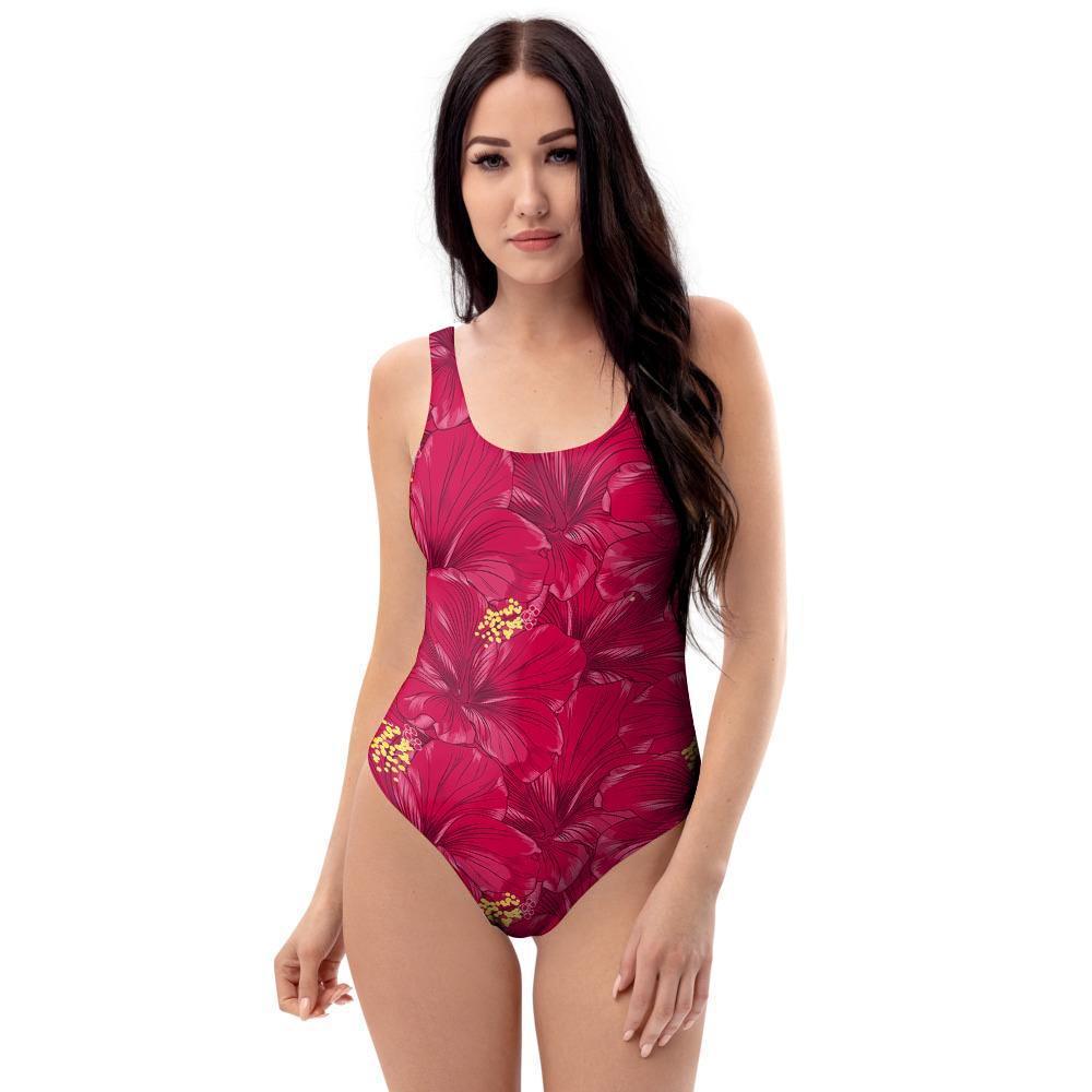 Exotic Hibiscus Flower Hawaiian Print One Piece Swimsuite-grizzshop