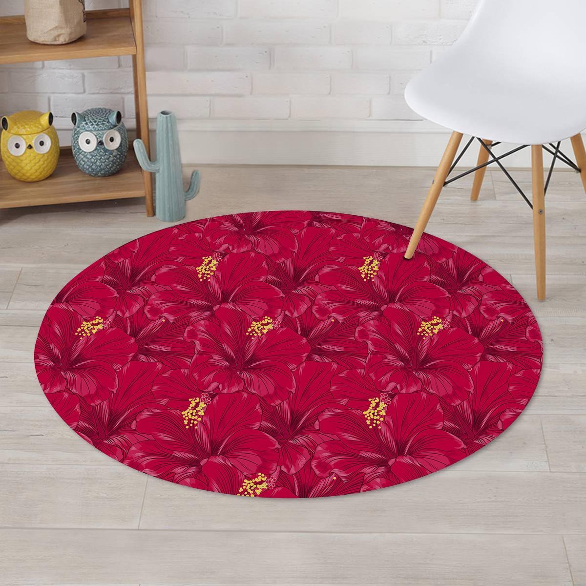 Exotic Hibiscus Flower Hawaiian Print Round Rug-grizzshop