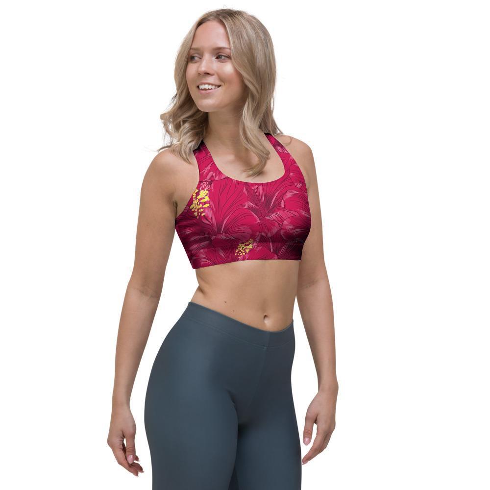 Exotic Hibiscus Flower Hawaiian Print Sports Bra-grizzshop