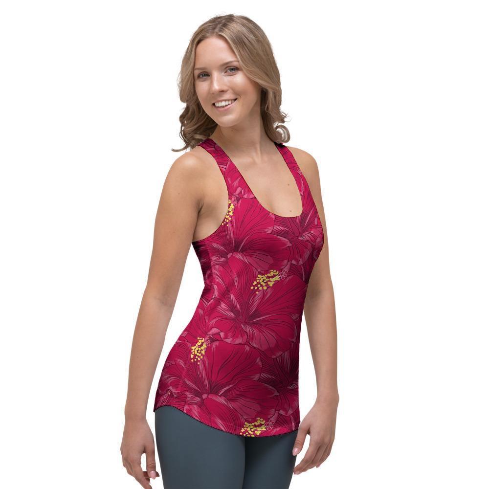 Exotic Hibiscus Flower Hawaiian Print Women's Racerback Tank Top-grizzshop