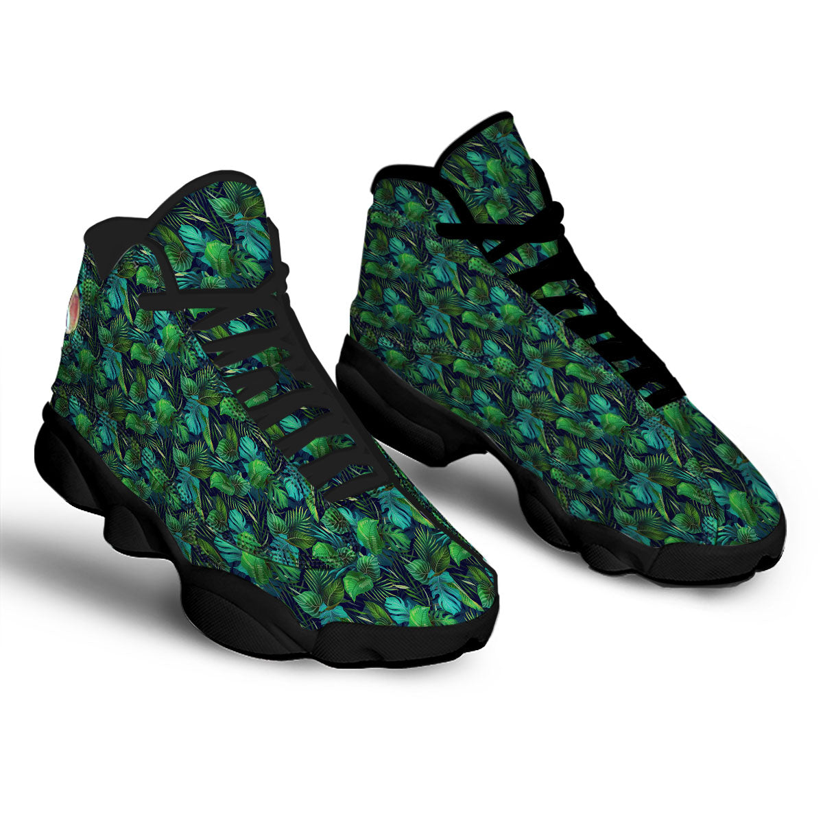 Exotic Leaf Tropical Print Pattern Black Basketball Shoes-grizzshop