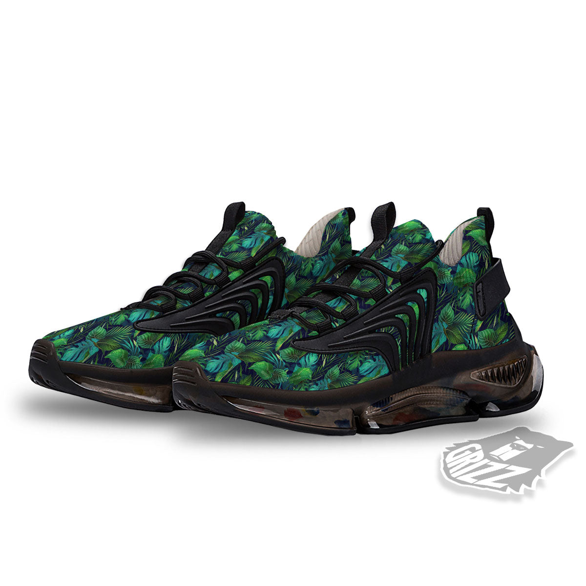 Exotic Leaf Tropical Print Pattern Black Gym Shoes-grizzshop