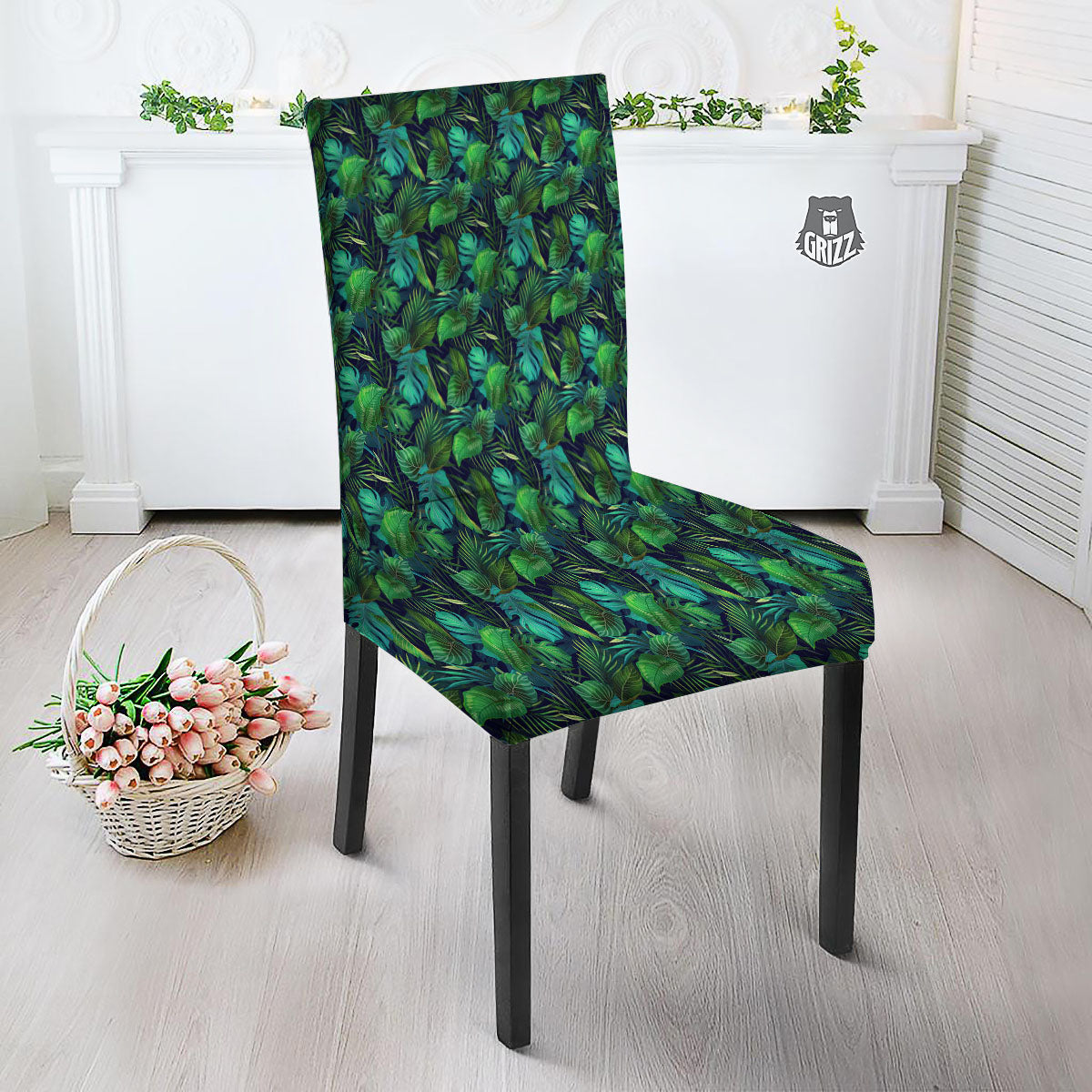 Exotic Leaf Tropical Print Pattern Dining Chair Slipcover-grizzshop