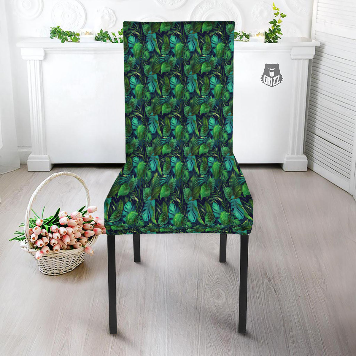 Exotic Leaf Tropical Print Pattern Dining Chair Slipcover-grizzshop