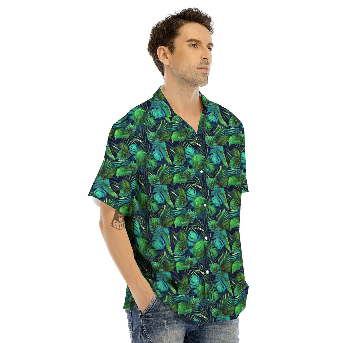 Exotic Leaf Tropical Print Pattern Men's Hawaiian Shirt-grizzshop