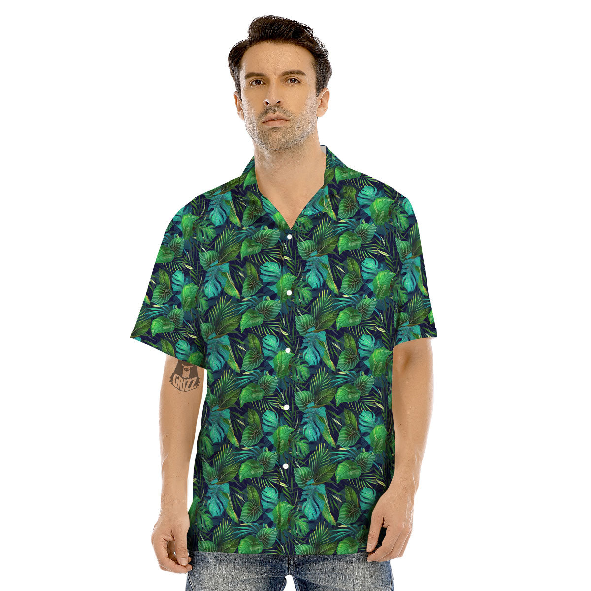 Exotic Leaf Tropical Print Pattern Men's Hawaiian Shirt-grizzshop