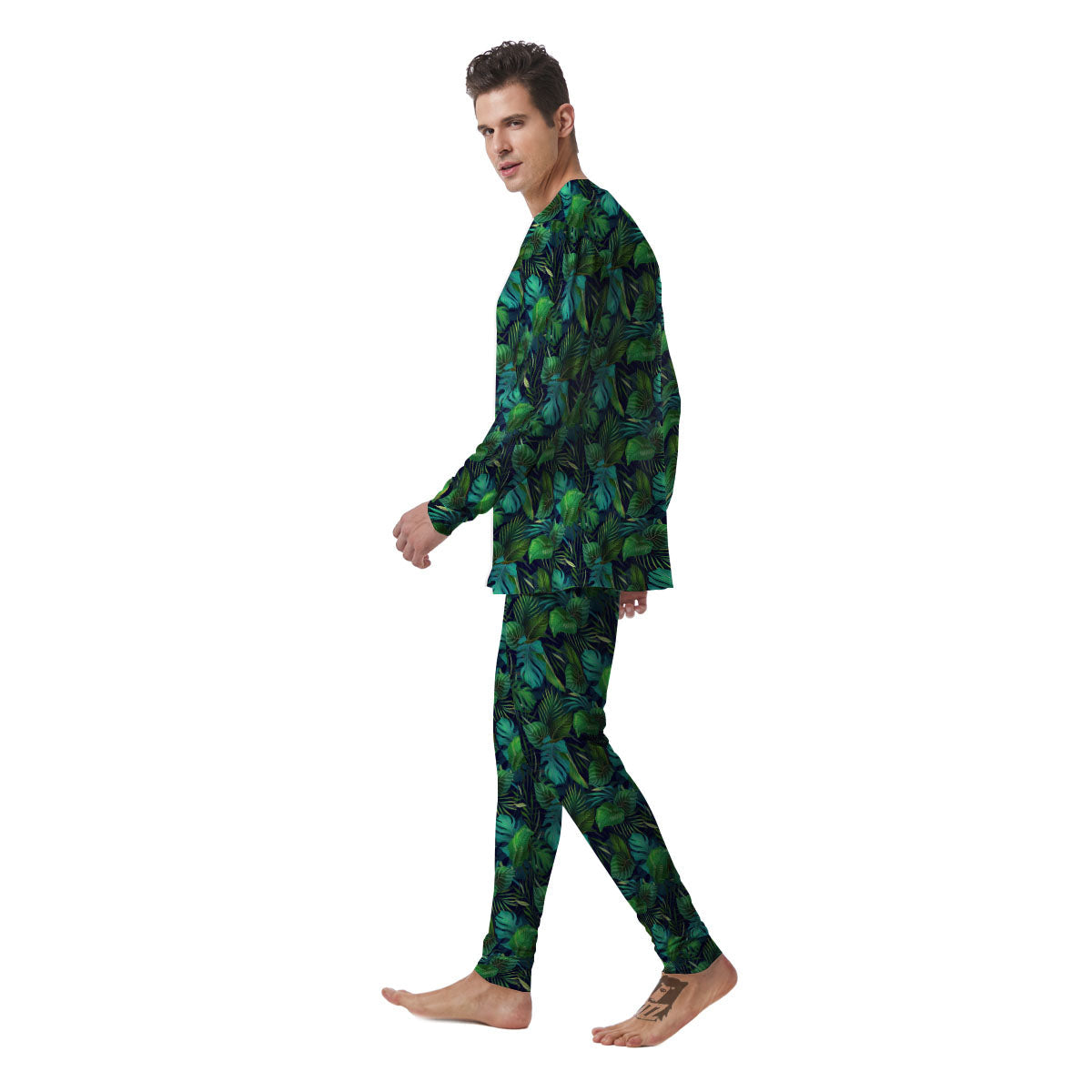 Exotic Leaf Tropical Print Pattern Men's Pajamas-grizzshop