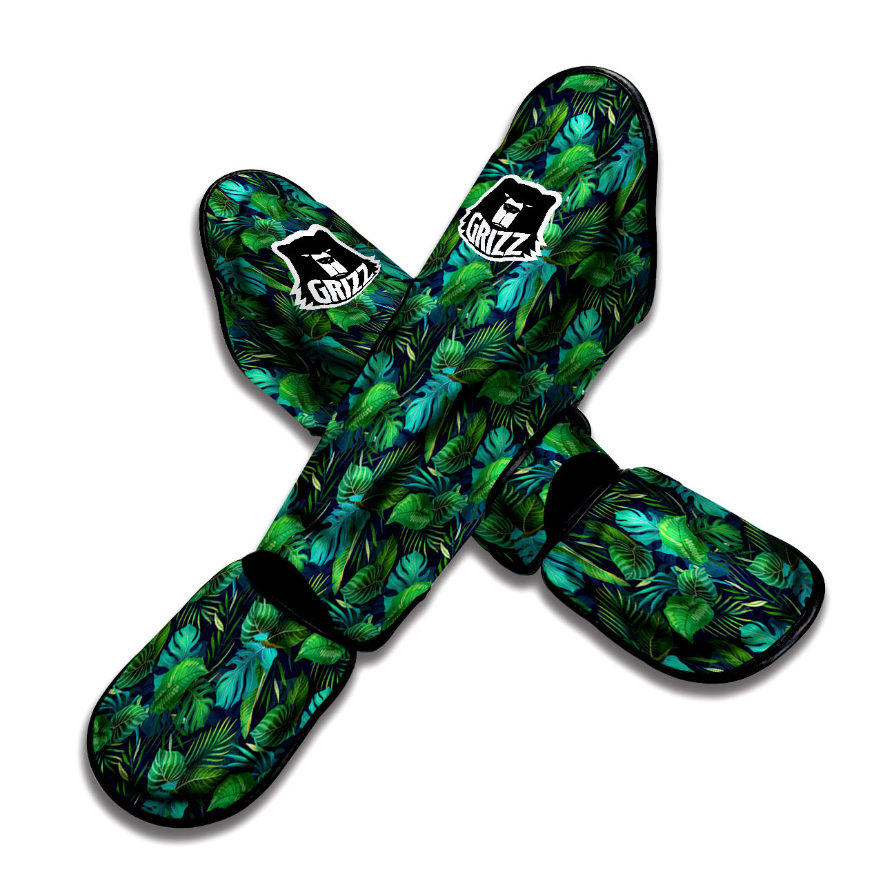 Exotic Leaf Tropical Print Pattern Muay Thai Shin Guards-grizzshop