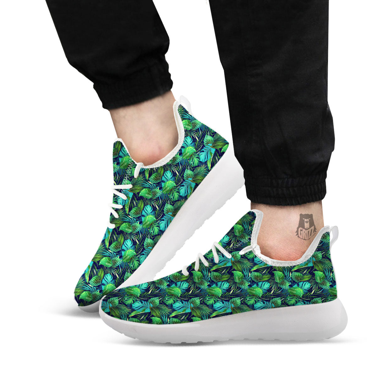 Exotic Leaf Tropical Print Pattern White Athletic Shoes-grizzshop