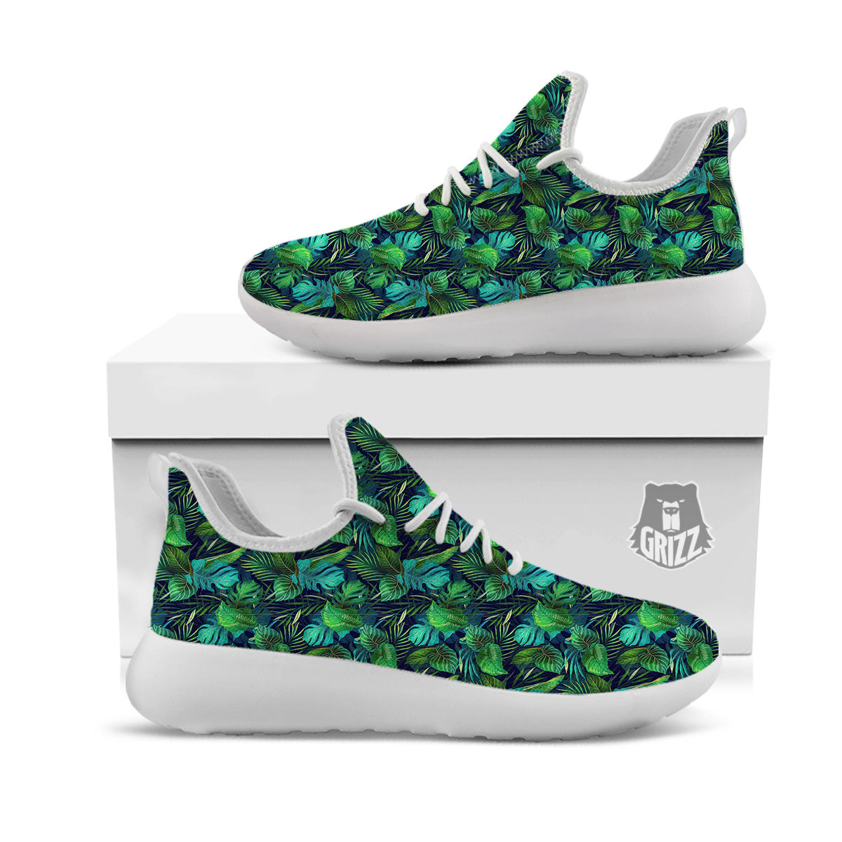 Exotic Leaf Tropical Print Pattern White Athletic Shoes-grizzshop