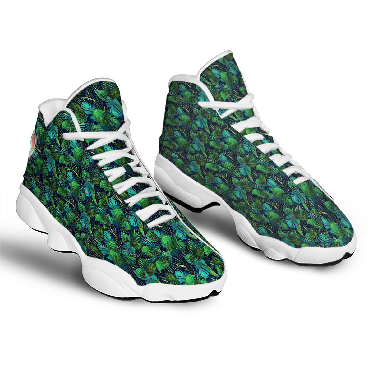Exotic Leaf Tropical Print Pattern White Basketball Shoes-grizzshop