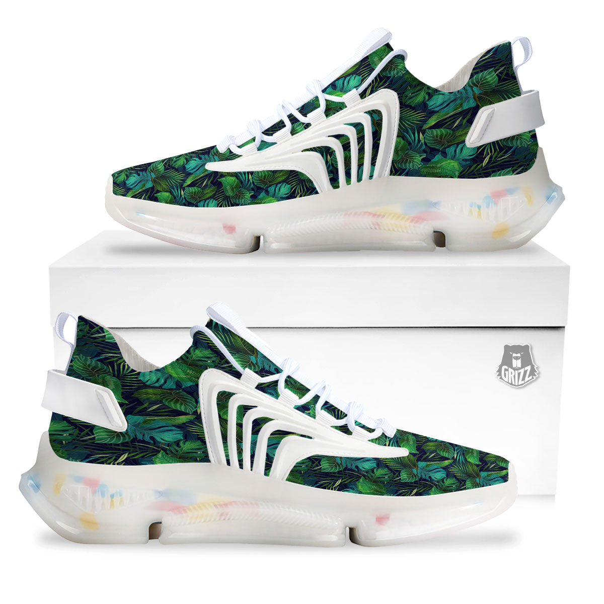 Exotic Leaf Tropical Print Pattern White Gym Shoes-grizzshop