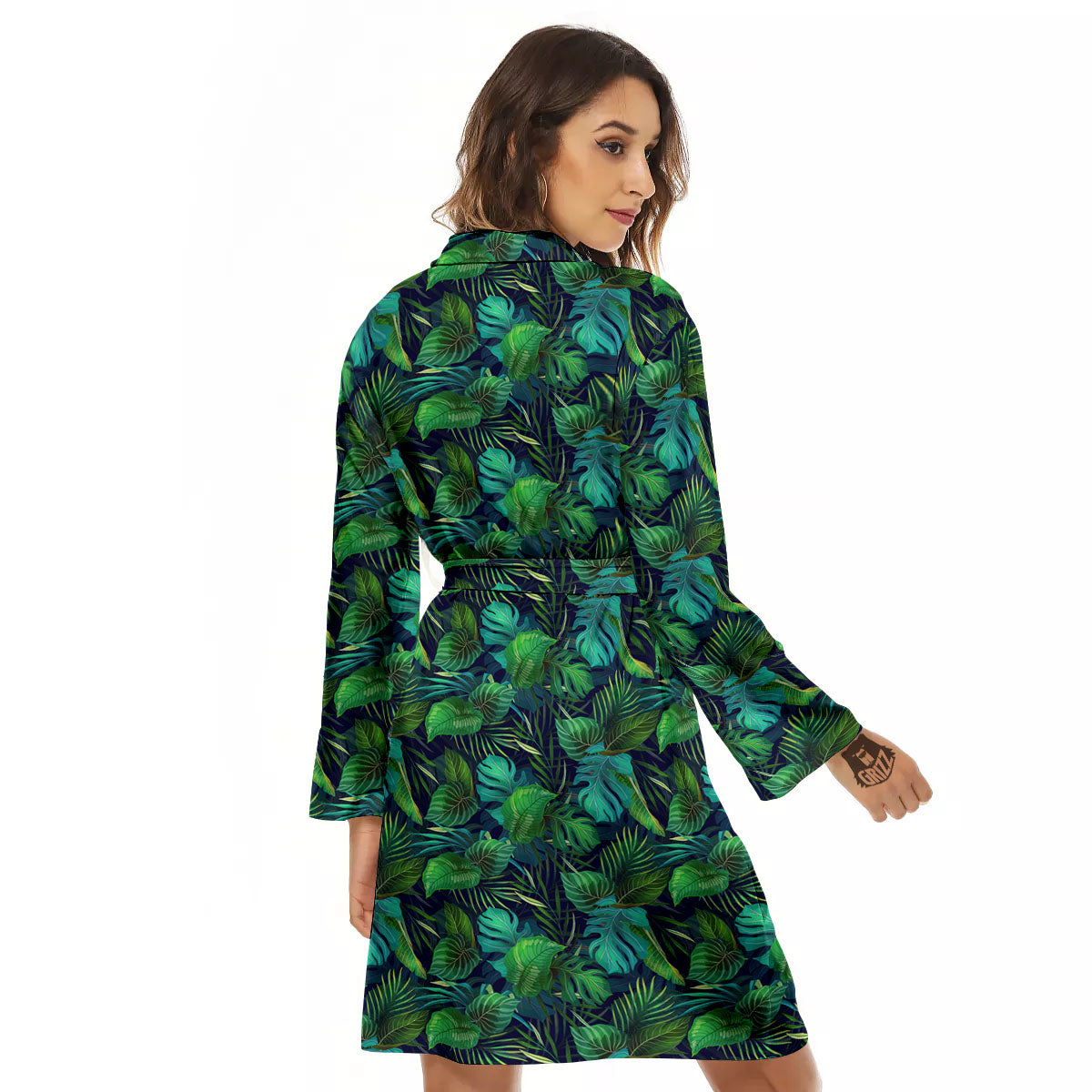Exotic Leaf Tropical Print Pattern Women's Robe-grizzshop
